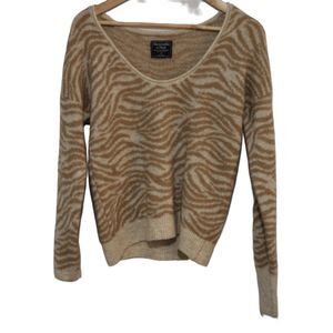 Womens Abercrombie & Fitch Brown Tan Animal Print Scoop Neck Sweater Size Small